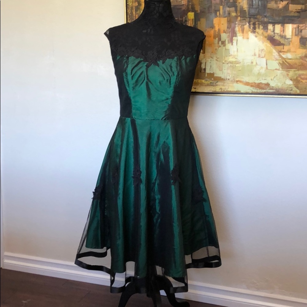 Green with black mesh dress